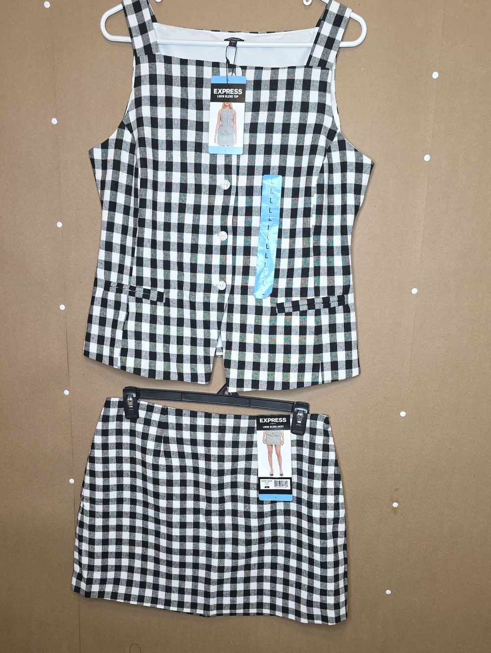 Express 2-Piece Linen Blend Gingham Top & Bottom Set (Size L) NWT 🏷